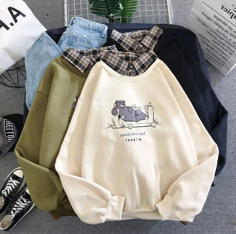 Весна Ins Harajuku с длинным рукавом женская футболка Поддельные из двух частей 6 цветов можно выбрать повседневная женская футболка ZO1795