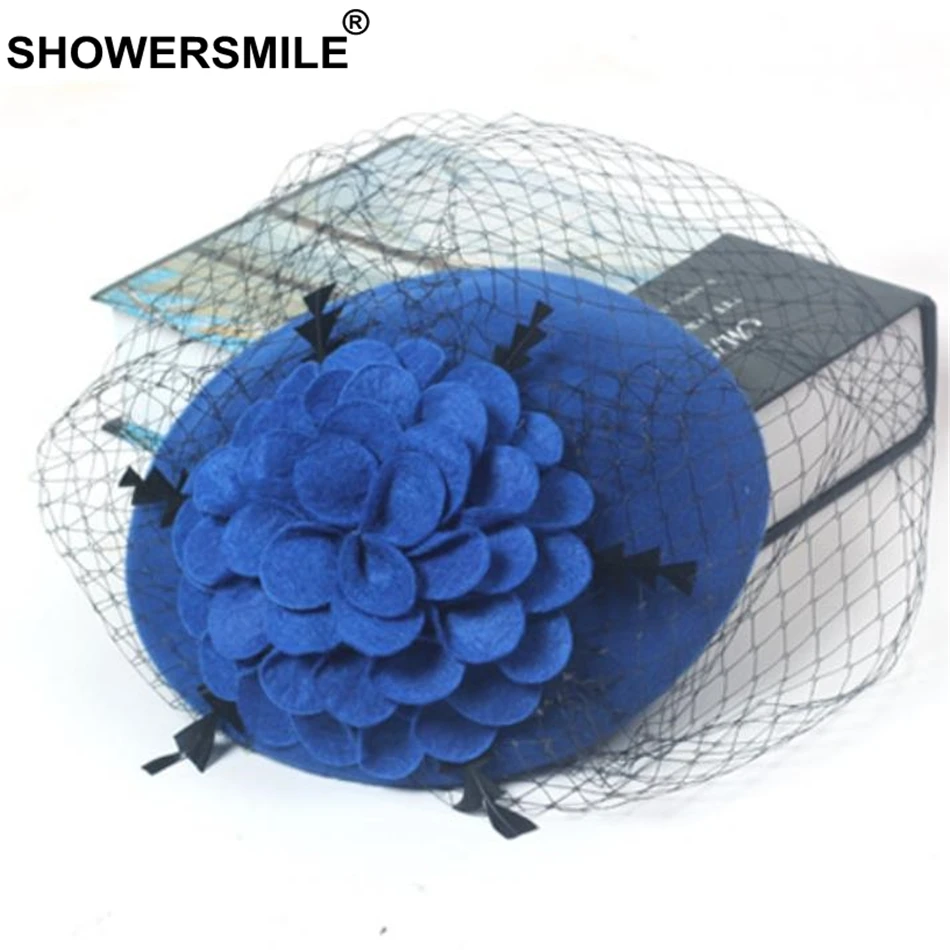 SHOWERSMILE шерсть шляпа с вуалью Для женщин Красный Винтаж фетровая шляпка шерстяная шапка, в британском стиле, свадебные туфли элегантные женские церковный головной убор
