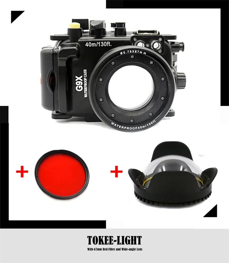 Водонепроницаемый чехол для подводного плавания камеры Canon G15 G16 G5X G7X G9X + с красным