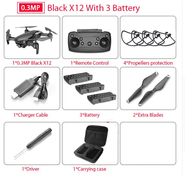 0.3MP 3B with bag X12 X12S WiFi FPV RC Дрон с 0.3MP/1080 P/4 K HD Двойная камера оптический поток RC Квадрокоптер для игрушек Детский Дрон vs SG106 Visuo xs816 - Цвет: 0.3MP 3B with bag