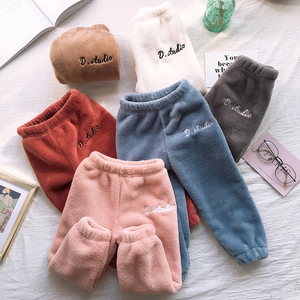 90-170cm Children winter Trousers 2021 Baby Fleece Pants Kids Boys girl Trousers Casual warm Mother and Child Pants outfit 8year