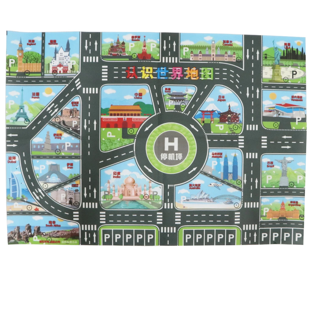 Дорожный игровой коврик с картой мира дорожный для автомобиля поезд трек игрушка