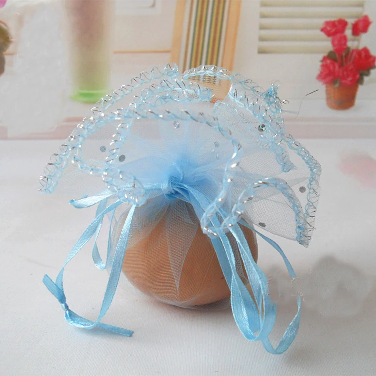 50 шт. диаметр 26 см небесно-голубой круглый саше из органзы сумка на шнурке