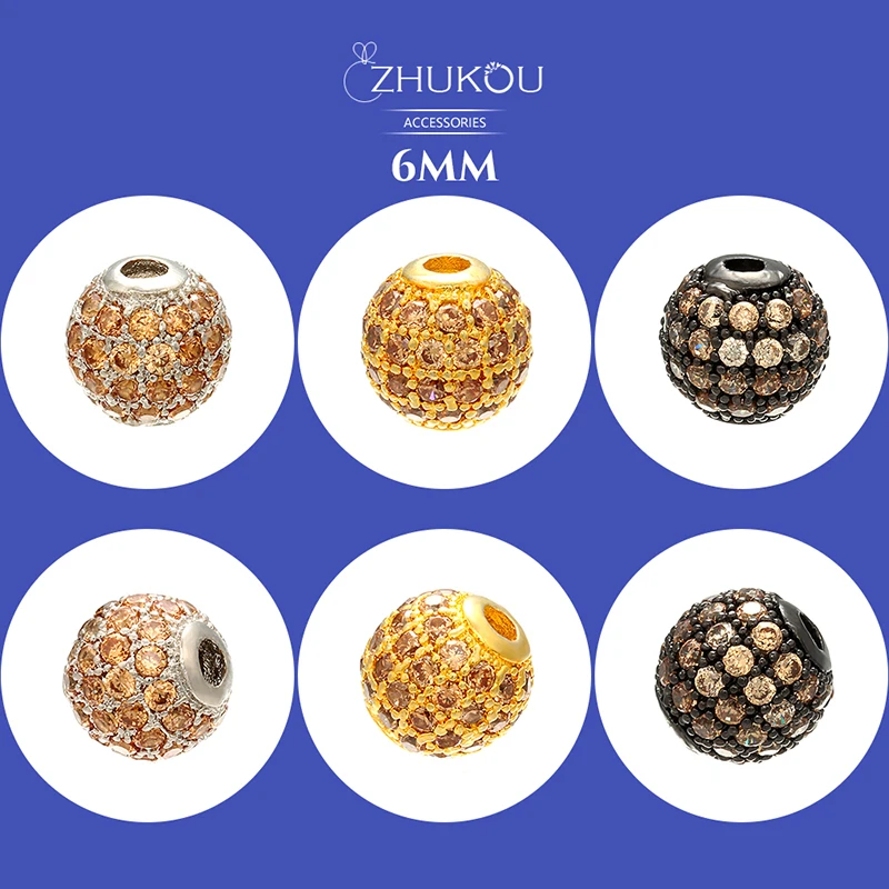 ZHUKOU 6 мм/8 мм/10 мм высококачественные круглые бусины из латуни с кубическим