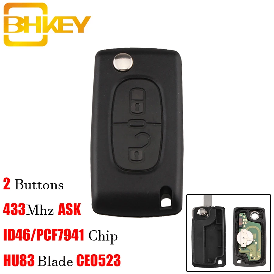 Пульт дистанционного управления BHKEY ID46Chip 2 кнопки 433 мгц для PEUGEOT 207 307 308 407 807 Expert