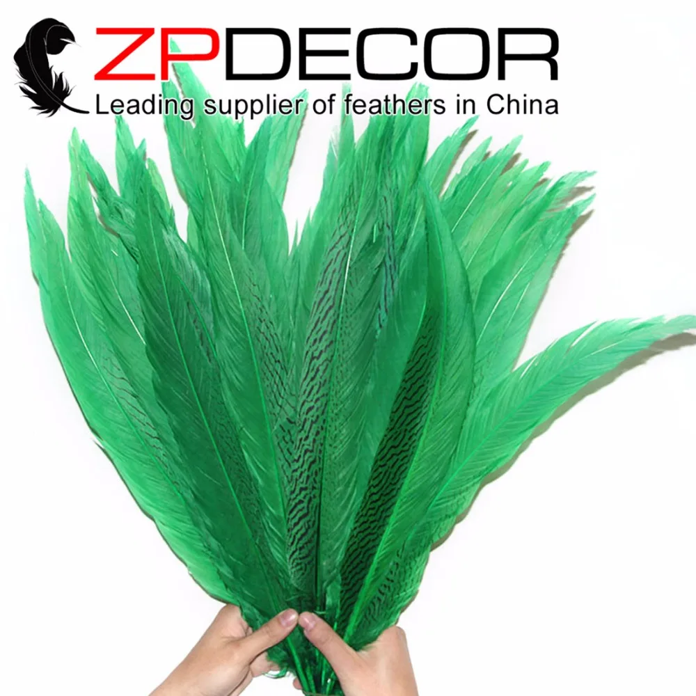 

ZPDECOR 14-16 дюймов (35-40 см) 50 шт./лот красивый гладкий зеленый окрашенный Серебряный перо фазана дешевая продажа для карнавала украшения