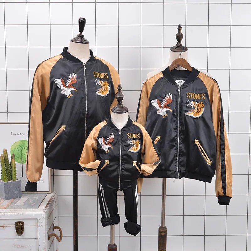 2018 Embroidered Family Matching Bomber Jacket Outfits Spring Autumn Mother Father Kids Clothes Look FA53 | Мать и ребенок