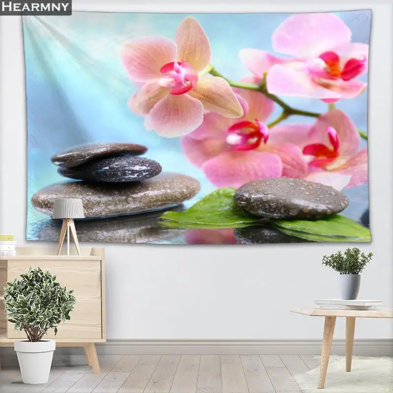 Настенный Гобелен для украшения дома Орхидея цветы Zen Stone 100x150 см 140x250 | Дом и сад