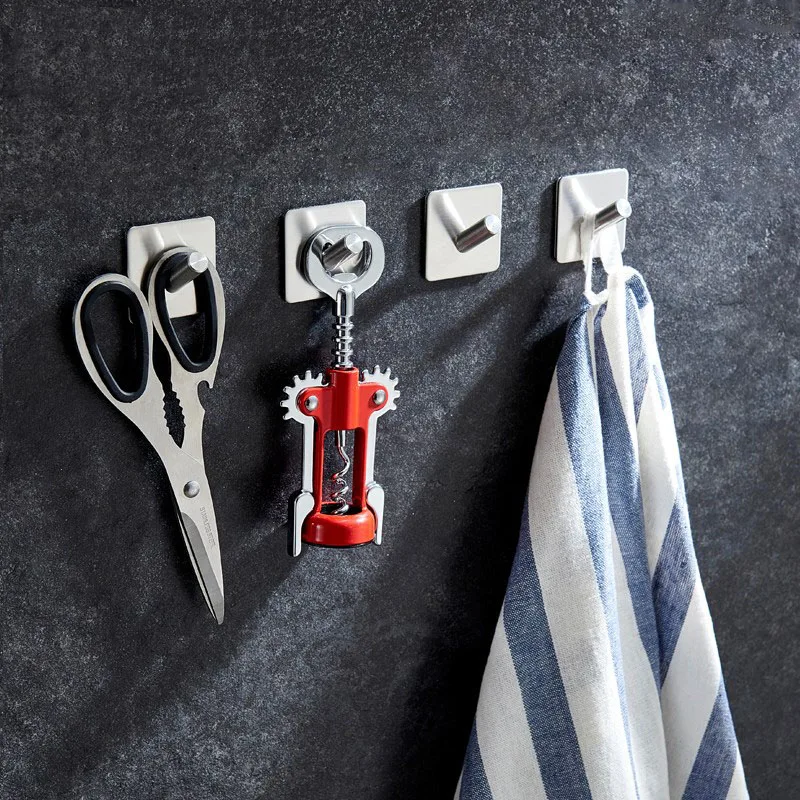 

Newly 4Pcs Stainless Steel Self Adhesive Hooks Towel Rack Home Bathroom Wall Hook MK
