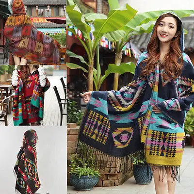 Сексуальное Женское пальто с капюшоном принтом накидка пончо платок шарф