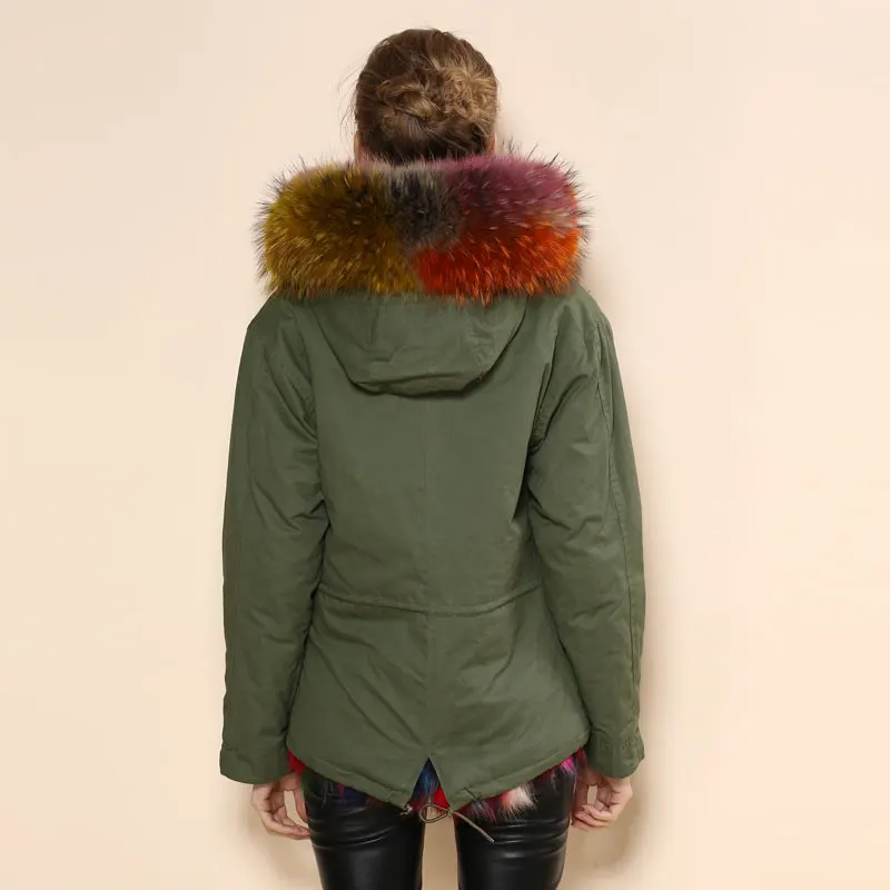 Женская парка с натуральным лисьим мехом красивая зимняя разноцветная густым