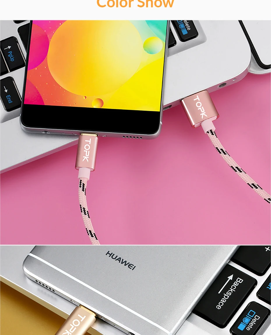 TOPK Micro USB кабель с металлической оболочкой Позолоченный разъем плетеный провод для samsung/sony/Xiaomi/Android телефон