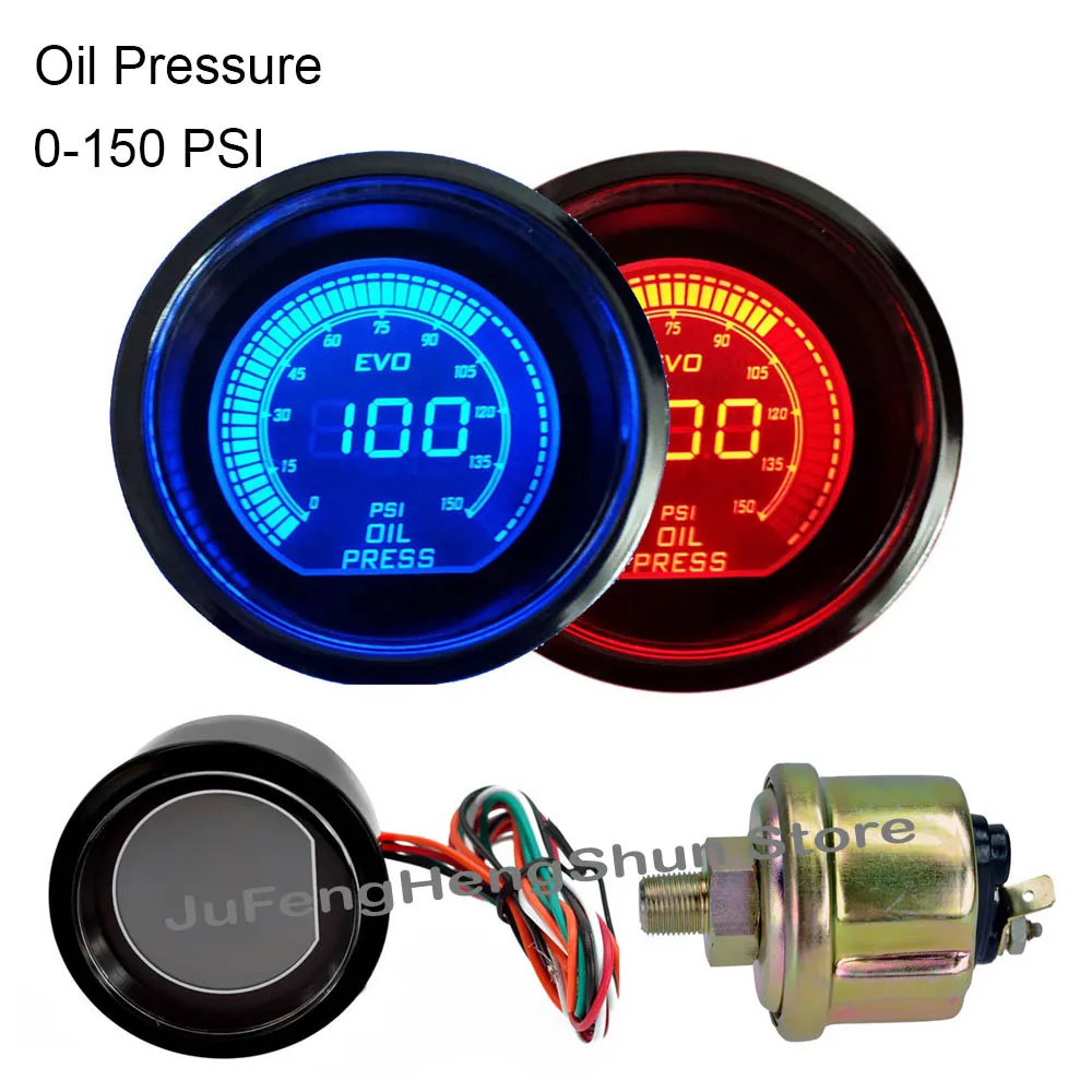Oil Pressure Gauge 52 мм Автомобильный манометр Turbo Boost температура воды Масляный Пресс воздушный топливный коэффициент вольт Тахометр Датчик температуры выхлопных газов Авто 12 В светодиодный измеритель - Цвет: Oil Pressure Gauge