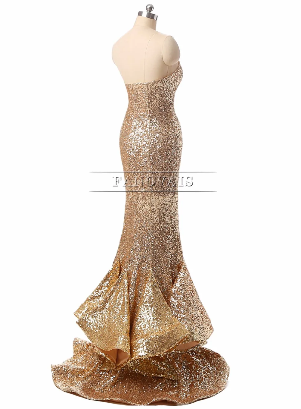 Женское вечернее платье с юбкой годе длинное блестками и многоярусным низом