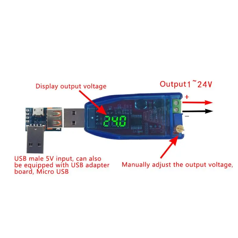 DC-DC 5В до 1в-24в USB Регулируемый Модуль напряжения модуль питания повышающий