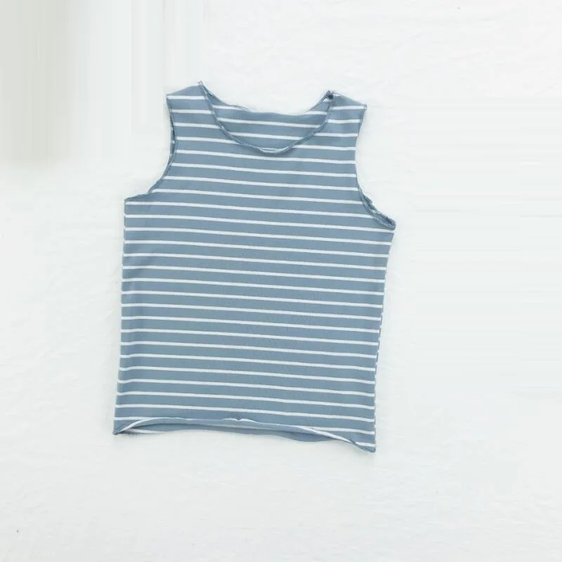 Летняя хлопковая футболка в полоску без рукавов для мальчиков и девочек детская