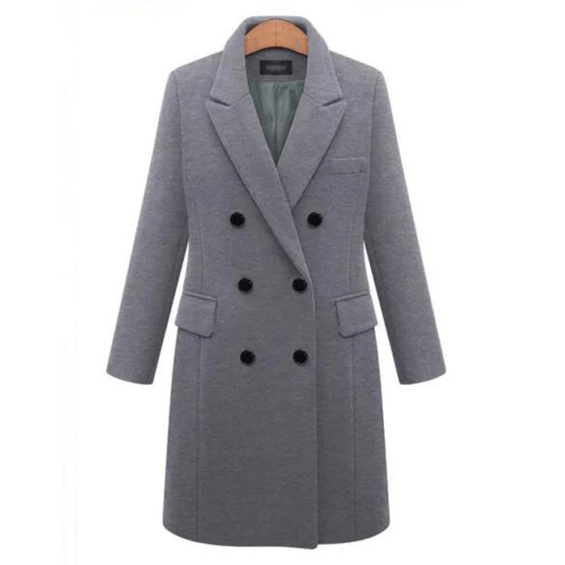 

Women Turn-Down Collar Coat European High Quality Formal Wool Jacket Elegant Office Lady Black Long Sleeve Blazer Outerwear