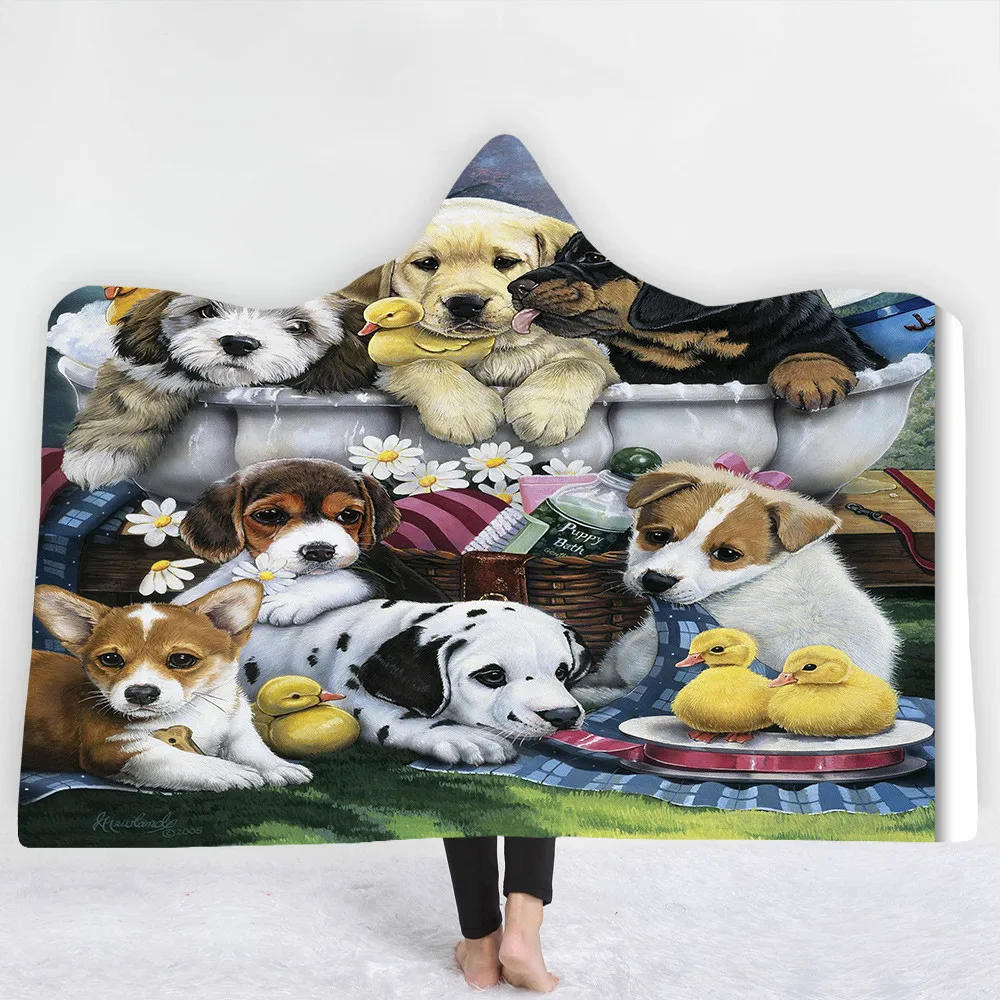 3D одеяло с капюшоном с изображением животных, Шарля спаниеля, Bichon, супер качество, шерпа, флисовое переносное одеяло, плотное теплое одеяло для дивана и кровати - Цвет: 008