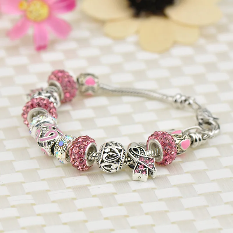 Модный серебряный браслет с шармами для женщин Хрустальный цветок бусины