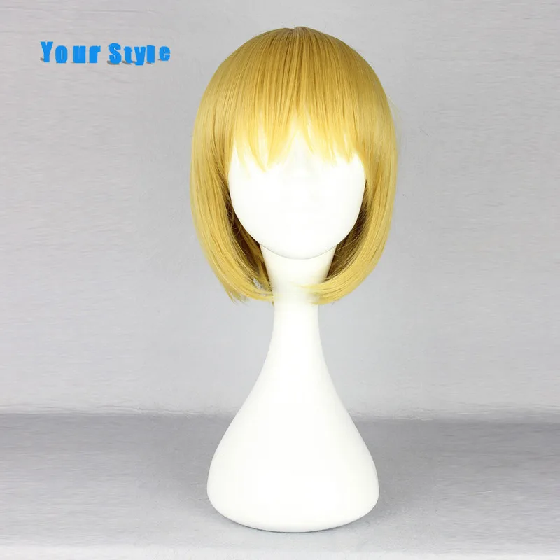 Парик для косплея из коротких прямых синтетических волос желтого розового