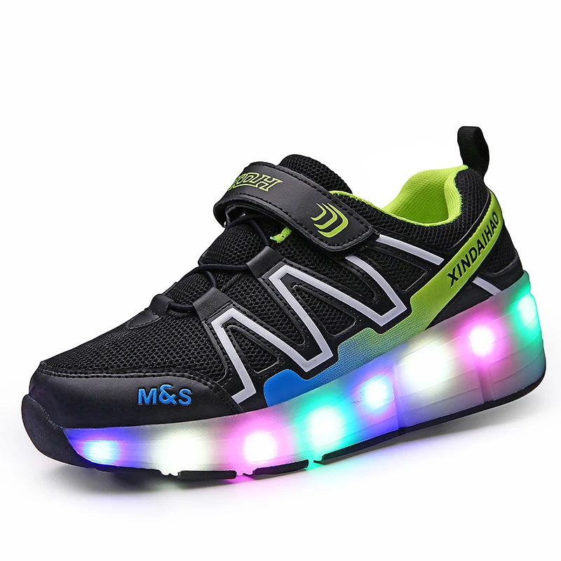 

Green Pink Black USB Charging Fashion Girls Boys LED Light Roller Skate Shoes For Children Kids Sneakers With Wheels One wheels