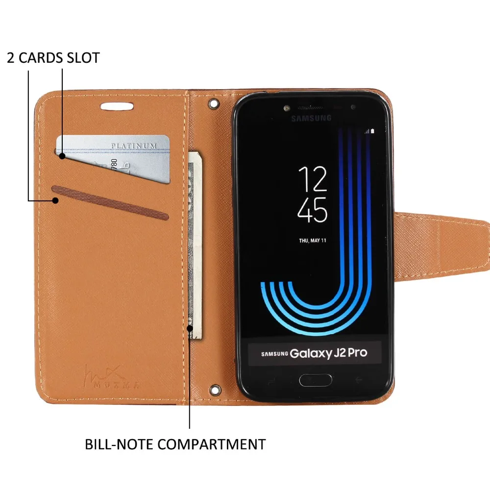 С ремешком двойной цвет PU кожаный чехол для телефона Samsung Galaxy J2 Pro 2018 J250F карты