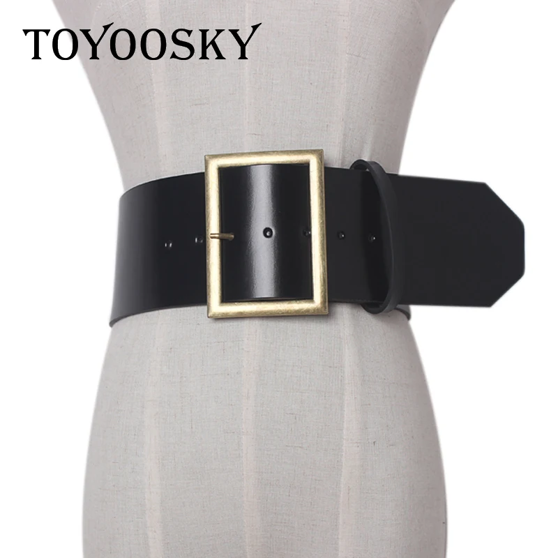 

2019 Fashion Woman Belt Wide Black Vintage Square Metal Buckle Cowskin Belts for Jeans Dress All-Match Belts for Female TOYOOSKY