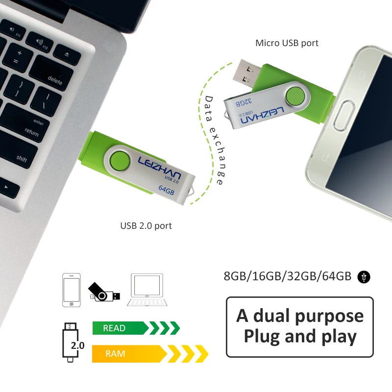 LEIZHAN USB флэш-накопитель 128 ГБ 64 32 16 8 4 Гб карта памяти для мобильного телефона micro phone