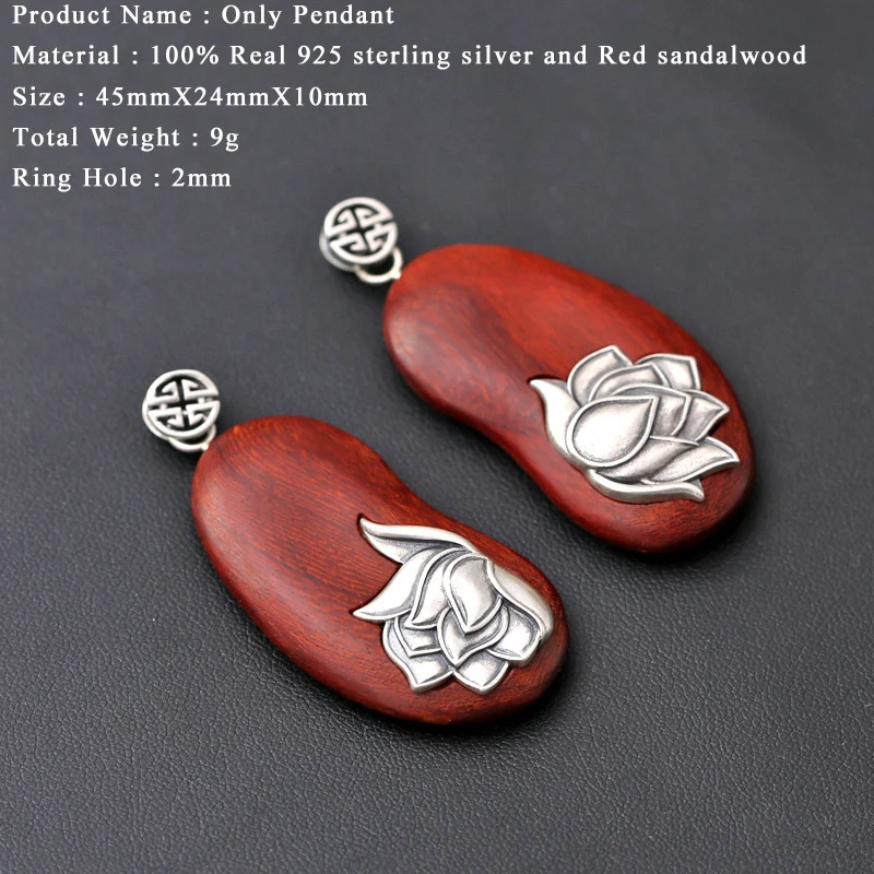 Кулон из серебра 100% пробы в богемном стиле с красным сандаловым деревом|f pendant|real