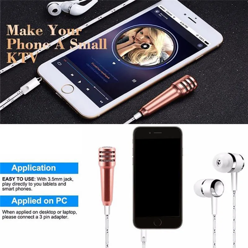 Для iPhone, Android, всех смартфонов, ноутбуков, портативный мини микрофон, стерео, караоке, запись звука, разъем 3,5 мм