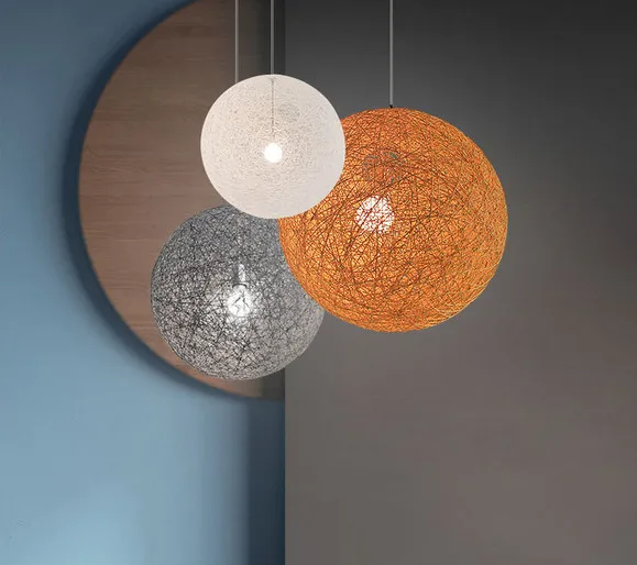 

Modern Creative Idyllic Colorful Spherical Rattan Wicker Hanging Pasta Mar Ball E27 Cord Pendant Lamp for Restaurant Bar Cafe