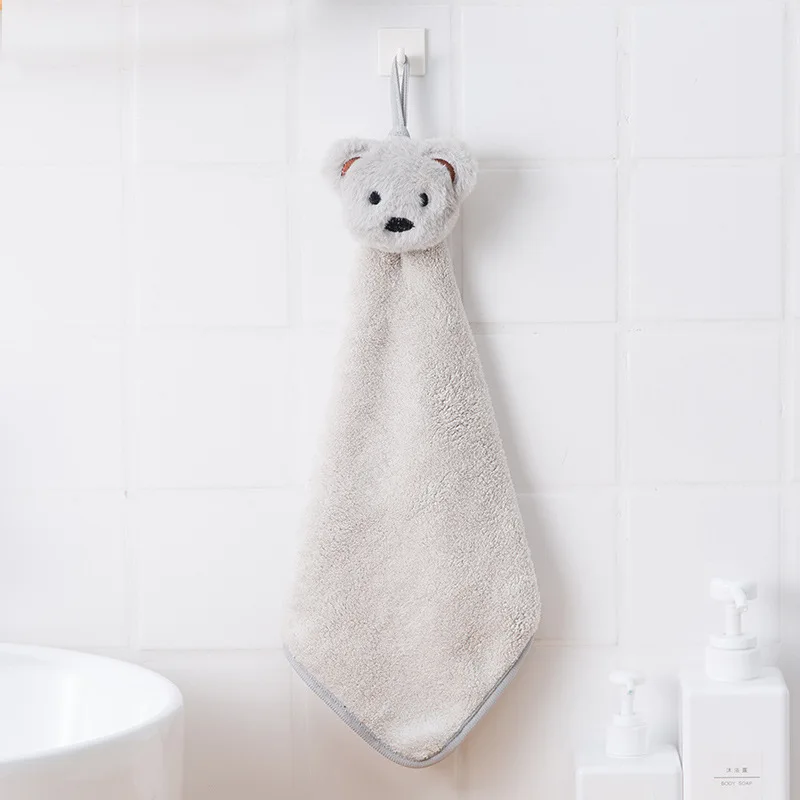 Light Gray Новинка; детское полотенце для рук с рисунком медведя из кораллового флиса; милое впитывающее полотенце для купания; детское полотенце для ванной - Цвет: Light Gray
