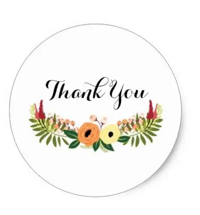 

1.5inch Thank You Round Sticker - Floral Wreath Design