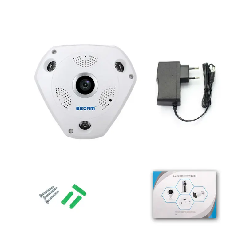 ESCAM Акула QP180 безопасности Камера 360 градусов панорамный Fisheyes двухстороннее аудио