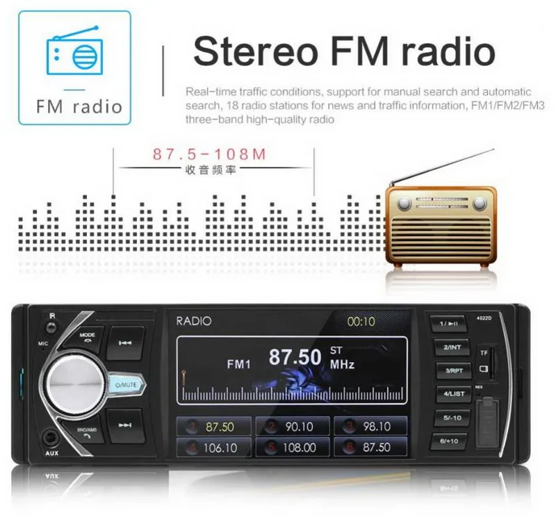 Automagnitol 4,1 ''FM 12V зеркальная Ссылка для телефона Android стерео аудио Bluetooth TF/USB/AUX In DVR/камера вход автомобильное радио