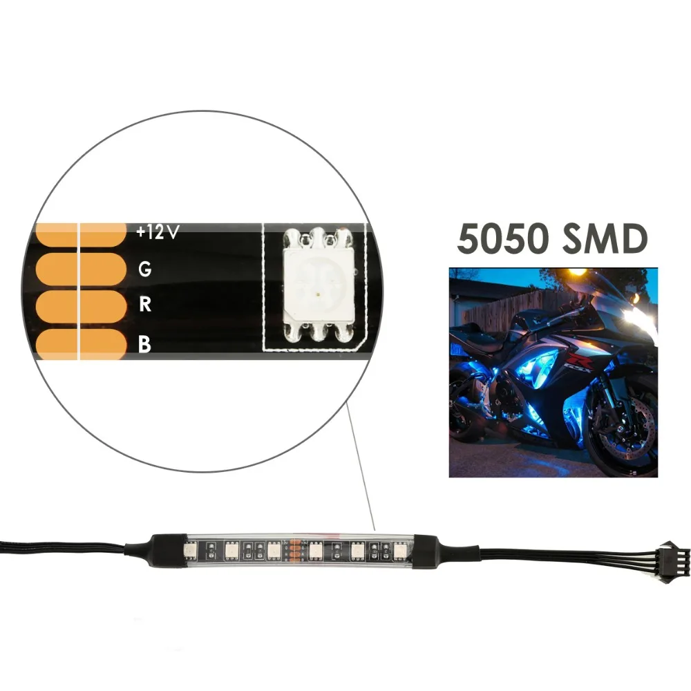 

10 pcs with Remote Controller car Motorcycle Neon Lights Lamp Flexible LED Light Kit Strips for Sportbikes Harley Yamaha Honda
