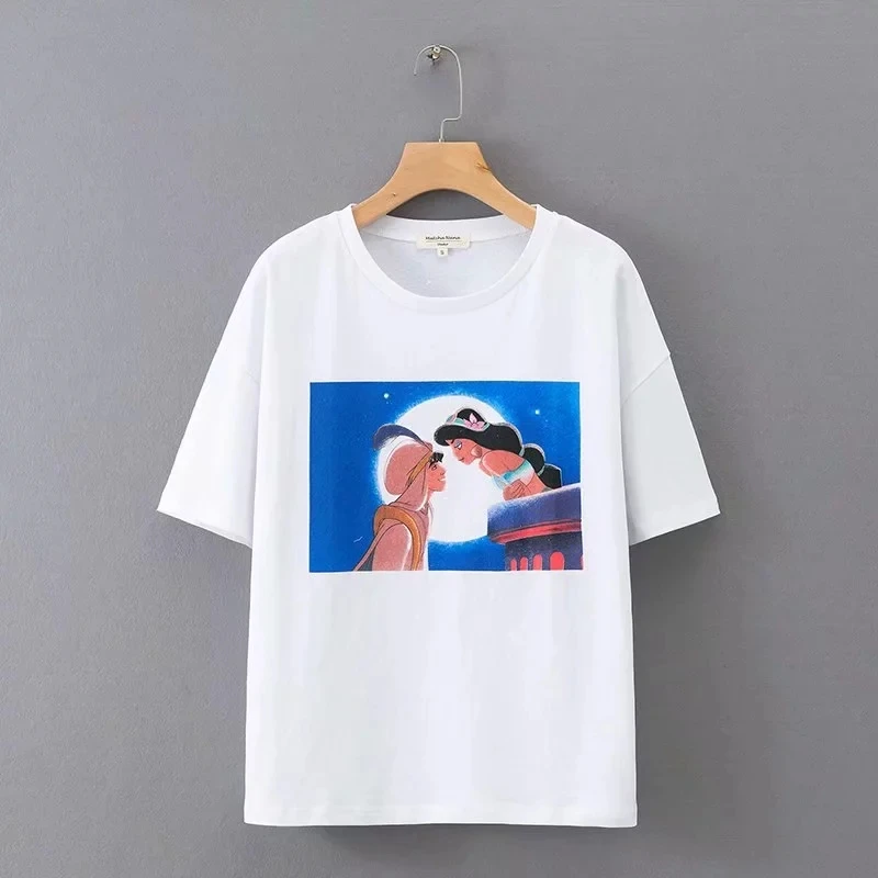 Northflow 2019 summer top women print cartoon o-neck cotton 100% regular t shirt plus size | Женская одежда