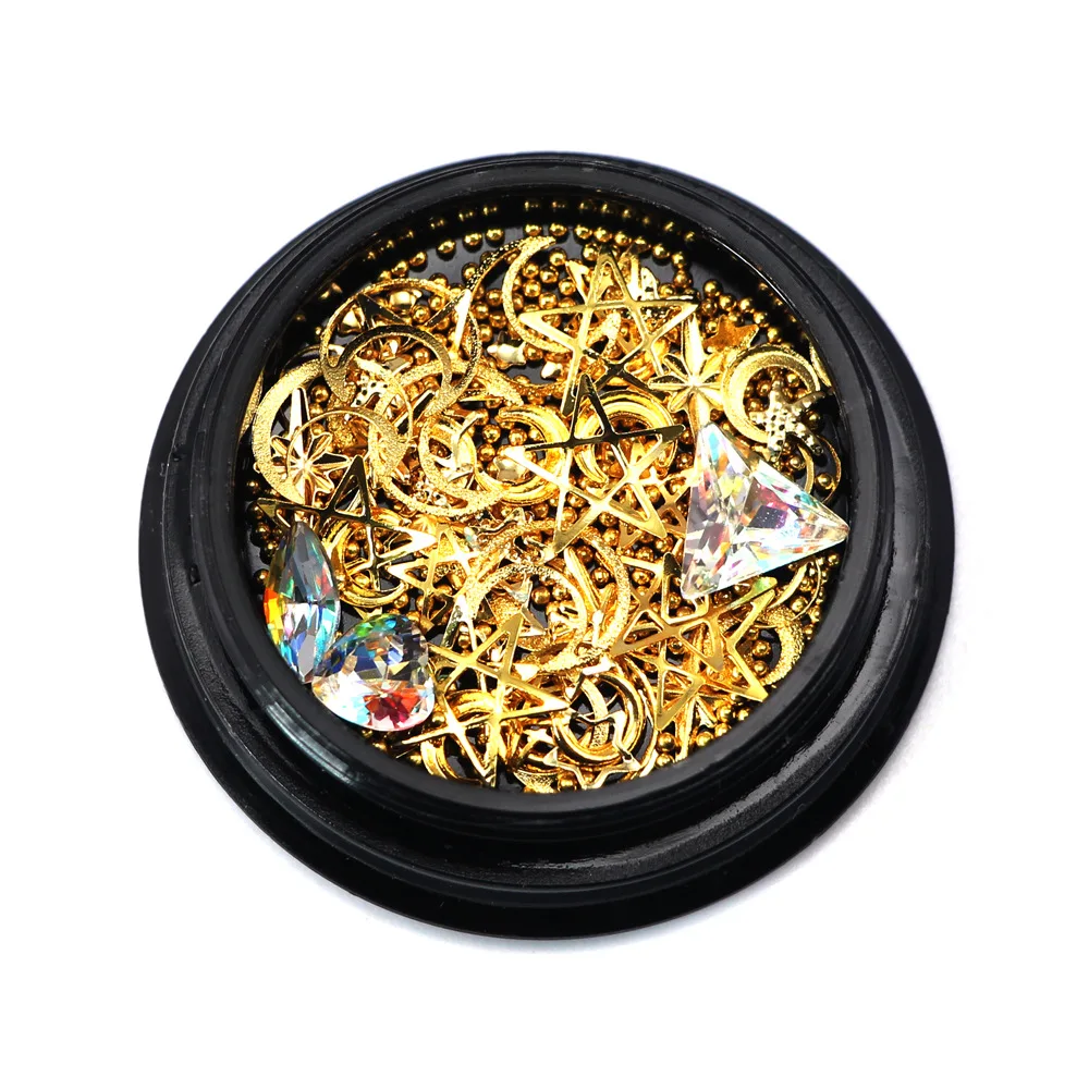 Смешанная форма металлический золотой дизайн ногтей 3D украшения Луна Звезда