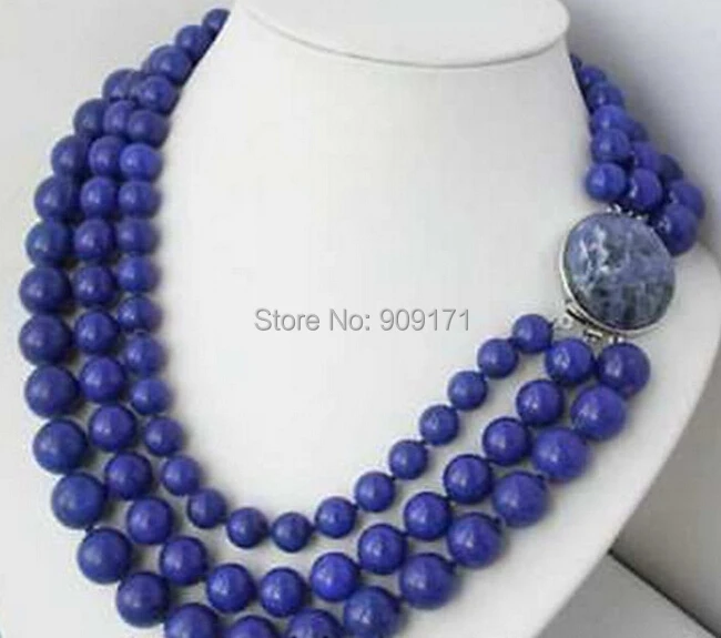 Ожерелье с бусинами из лазурита 3 ряда 8 10 12 мм|necklace lapis lazuli|natural lazulilapis lazuli natural |