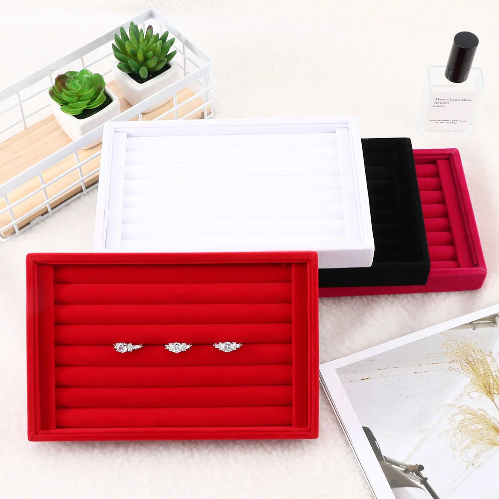 

Velvet Ring Earrings Display Tray Slot Jewelry Cufflinks Organizer Holder Case Box Showcase Ring Earring Jewelry Display