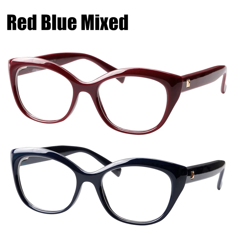 Red Blue Mix SOOLALA, весенние шарнирные очки для чтения, для женщин и мужчин, очки с большими прозрачными линзами для чтения, очки для чтения+ от 0,5 до 4,0 - Цвет оправы: Red Blue Mix