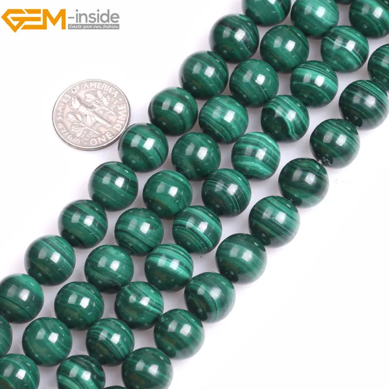 Gem-inside Grade A Natural Round Green Smooth Malachite Spacer Beads For Jewelry Making Strand 15&quot DIY Jewellery | Украшения и