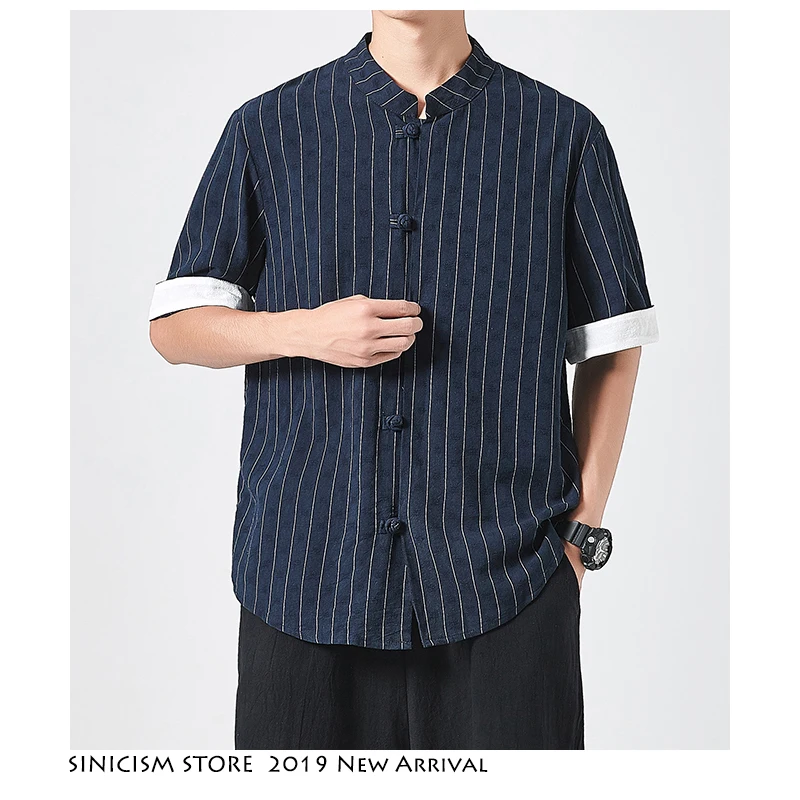 Sinicism Store мужские повседневные рубашки в полоску с принтом 2019 мужская Тонкая