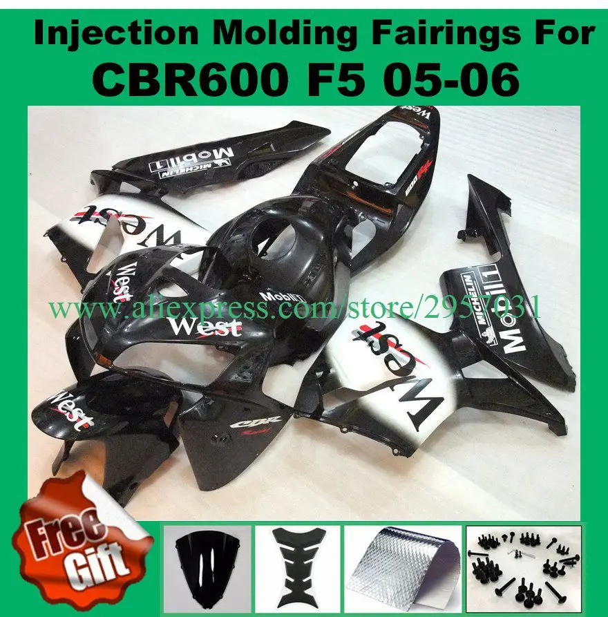 

Free screws+gifts Injection mold White Black WEST Fairing kit for HONDA CBR600RR F5 05 06 2005 2006 CBR600 Fairings set