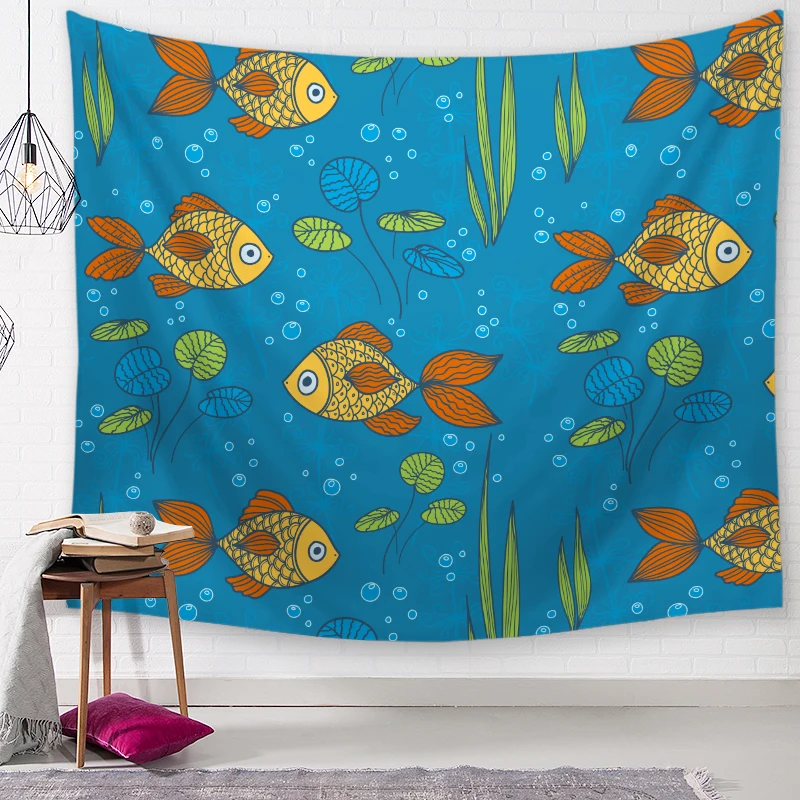 Мультяшные морские животные настенные гобелены индийская Мандала Тай Чи хиппи в