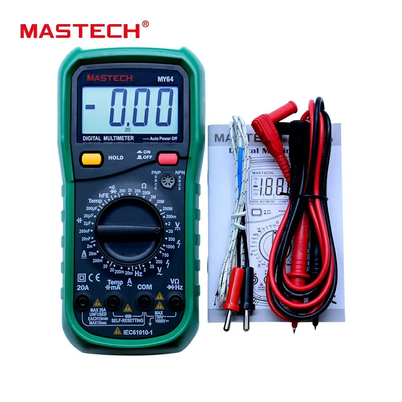 

MASTECH MY64 Digital Multimeter AC/DC DMM Frequency Capacitance Temperature Meter Tester w/ hFE Test Ammeter Multimetro