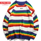 Свитер Aelfric Eden для мужчин, вязаный свитер в радужную полоску с буквенным принтом, Повседневная Уличная одежда для пар в стиле ретро, FC35