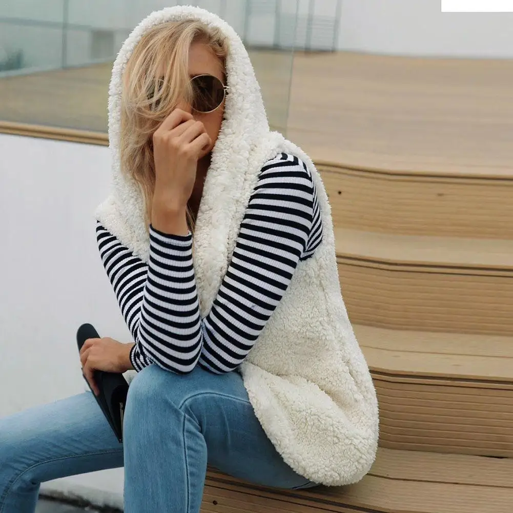 Женское пальто из искусственного меха Свободный жилет черный белый плюш