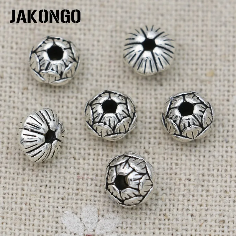 JAKONGO антикварные посеребренные бусины-разделители в форме цветка лотоса для