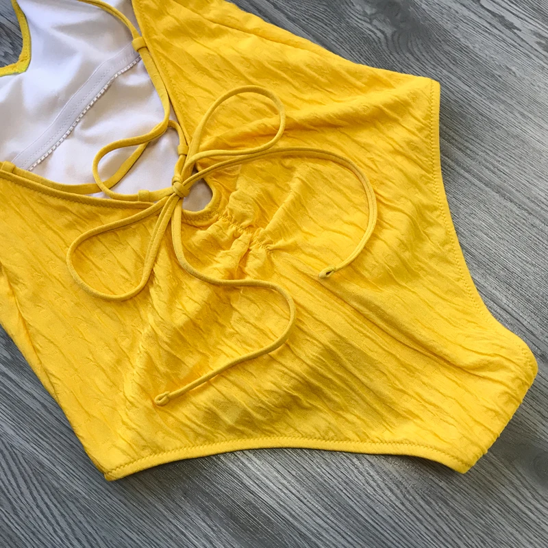 2019 One Piece Swimsuit Women Swimwear Sexy Monokini Push Up Bathing Suit Yellow Bather May Female Beach Indoor Swimming XL | Спорт и
